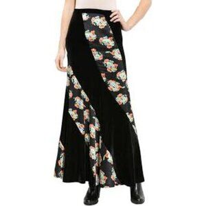 Free People Twisted Velvet Floral Satin Maxi Skirt Goth Whimsy Size 10